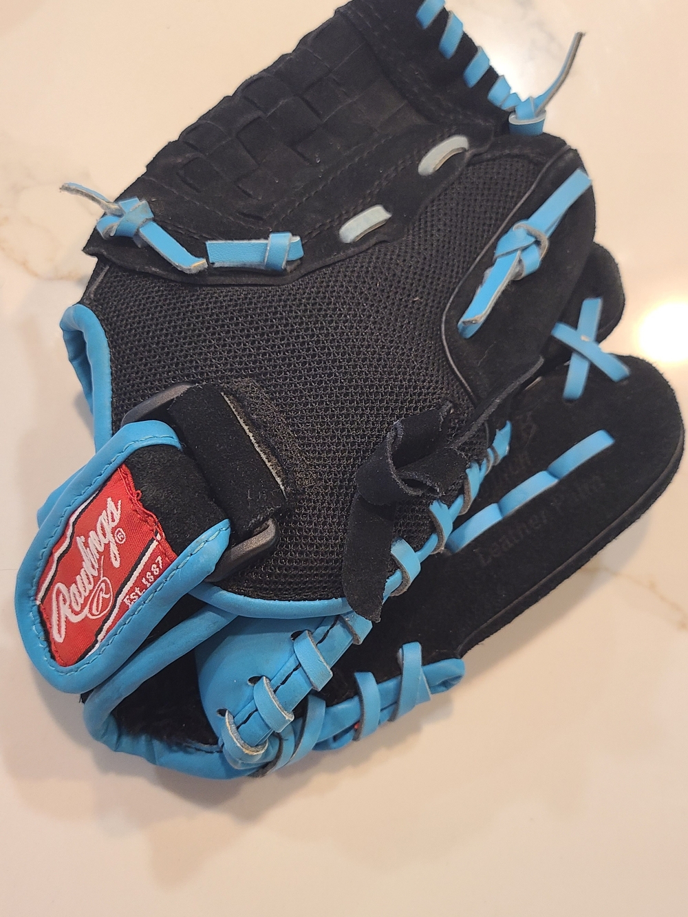 Rawlings Black & Light Blue Youth Baseball Glove - Savage - 10 Inch Leather Palm